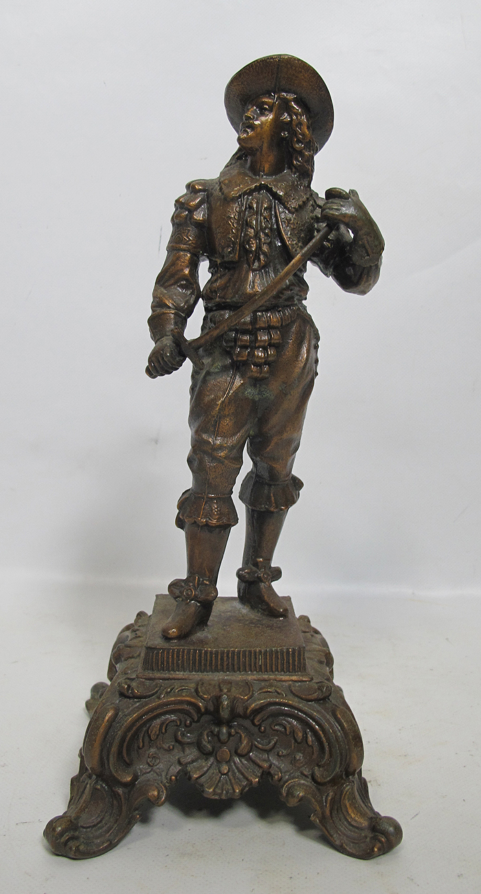 Antique 19th c French Bronzed Spelter Statue of Cavalier Don Cesar